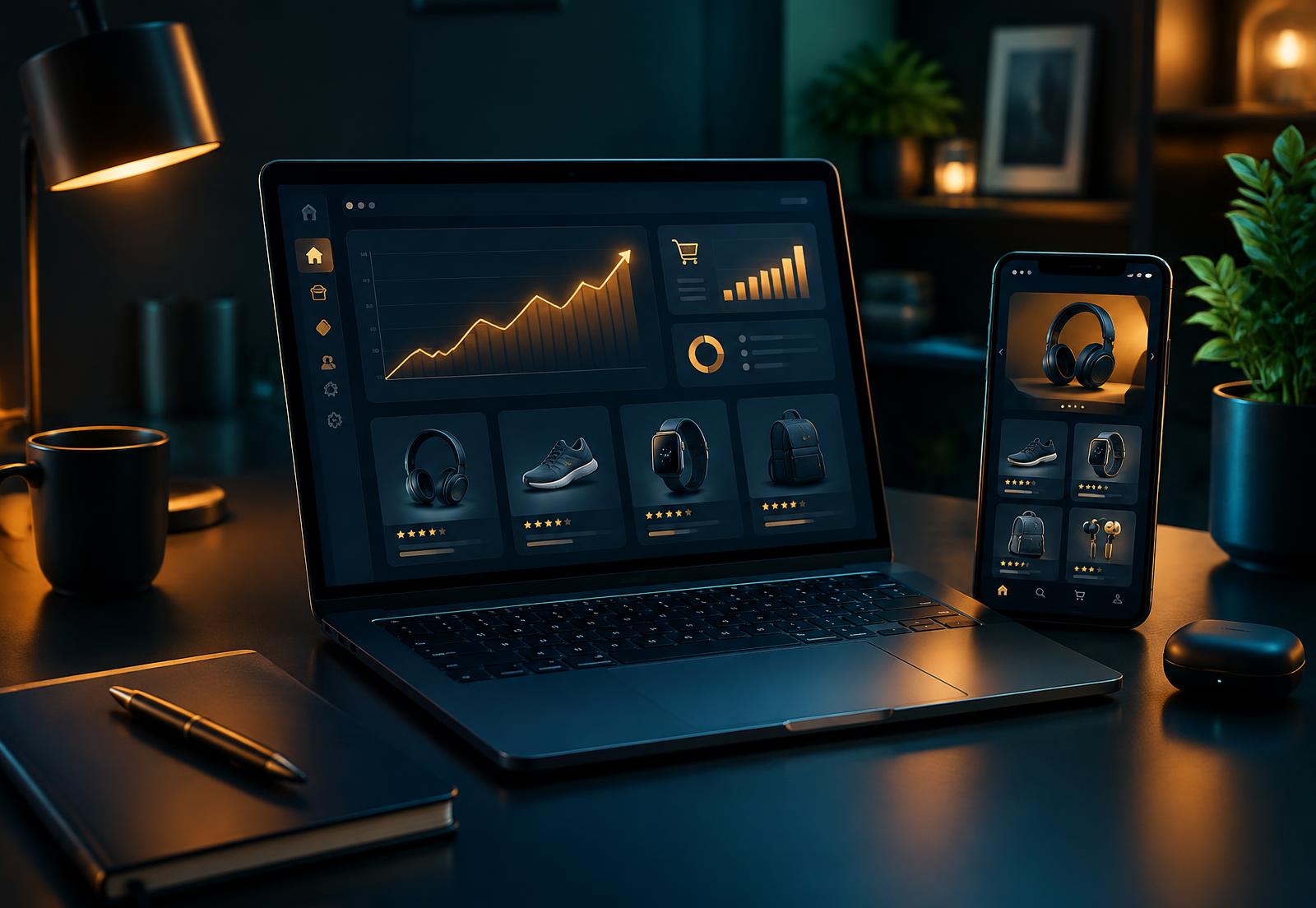 Online store dashboard with sales growth